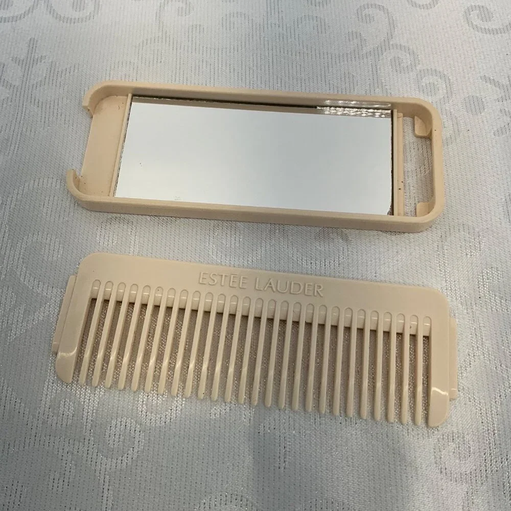 Vintage Estee Lauder Beige Hair Brush & Comb Set‎ With Mirror